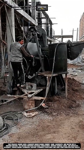 Mixing concrete at construction site using Work tool concrete mixer #tool #worktool