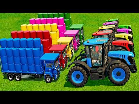 Mini VS BIGGEST EXTREME Tractors and OVERLOAD TRAILER VS HARD MUDDY PARKOUR with PORTAL TRAP - FS25