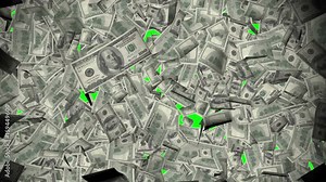 Animation graphic US dollar banknote texture pattern flying in chroma key green screen background pattern in financial and wealthy concept in 4k