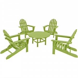 POLYWOOD Classic 5-Piece Lime Patio Set with 4 Folding Adirondack Chairs