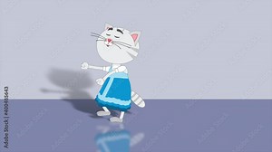 Animation of a 2D cartoon character in a costume dancing on stage