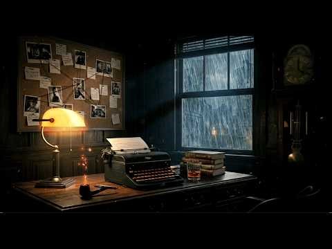 Vintage Noir Jazz Detective | Rainy Office Ambience for Focused Writing