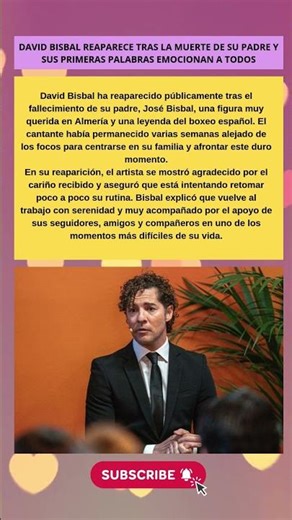 El emotivo regreso de David Bisbal tras la muerte de su padre que ha impactado a sus fans