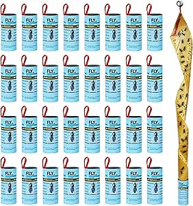 32 Pack Fly Paper Fly Strips, Fly Tape Fly Ribbon, Sticky Fly Traps Hanging Fruit Fly Catcher Fly Paper Strips Indoors Outdoors