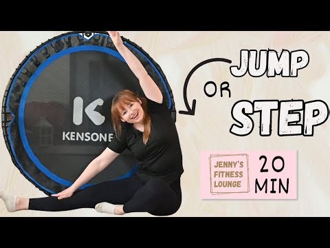 20 MIN MINI TRAMPOLINE WORKOUT - Walk or Jump Options // Rebounder Steps