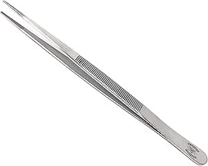 High Precision Stainless Steel Lab Tweezers/Forceps with Straight Broad Strong Point (6 in.)