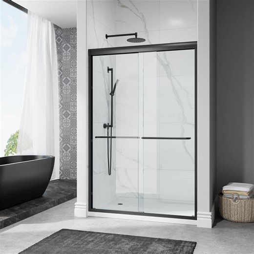 HOROW 48 in. L x 32 in. W x 72 in. H Alcove Shower Kit with Sliding Semi-Frameless Shower Door and Shower Pan SU48-MB-L - The Home Depot