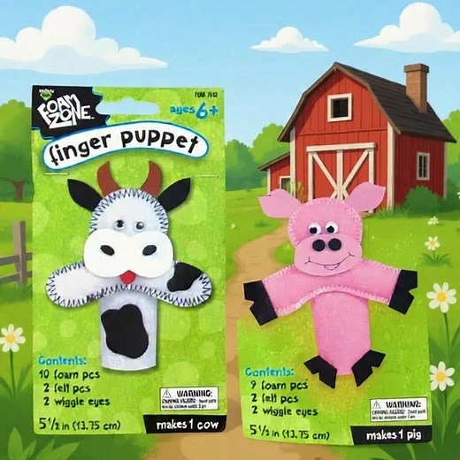 Foam Zone Craft Kit Cloth Farm Animal Figure Dairy Cow Pig Hog Finger Puppet Set https://ebay.us/m/TJDHMi | Baby Zoo Stuffed Animal Toys