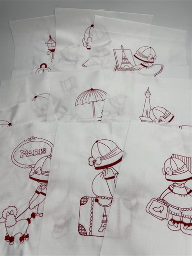 Sunbonnet Sue Travels to Paris Embroidered Quilt Block Bundle, 10 Ready to Sew, 9 Inch Squares, Travel, Quilt Kit, Ready to Sew, Redwork - Etsy