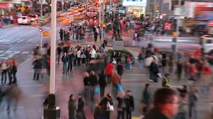 Crowd of People in Times Square, New York City American