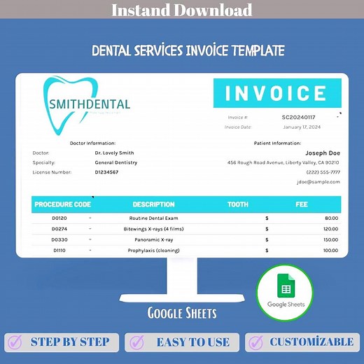 Dental Services Invoice Template Google Sheets, Editable Patient Billing Sheet, Dental Clinic Receipt, Treatment Cost Tracker Log - Etsy