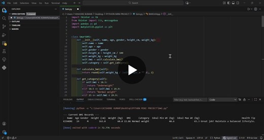 #oasisinfobyte #pythoninternship #python #tkinter #bmicalculator #datavisualization #graphs #codingprojects #professionaldevelopment | Kishore Kumar
