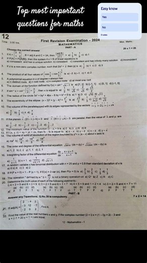 Covai govt q-paper 12th std maths-1st revision24 #covai #qpaper #maths #1R24 #important #boardexam26