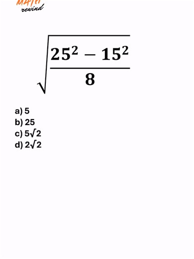 Think you need a calculator for this? Think again! 🧠 We break down this radical equation using the difference of squares. No calculator needed, just pure logic. Watch till the end to see how a complex-looking radical simplifies into a clean 5√2. Perfect for your SAT or ACT prep! 🚀 #math #mathematics #algebra #squareroot #radical #exponents #SATprep #ACTprep #mathhack