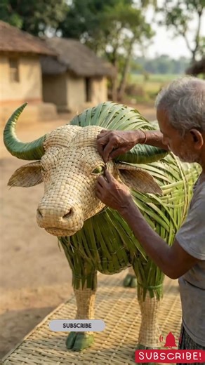 Village Artist's Bamboo Buffalo Sculpture is Insane #villageart #talent #shorts