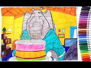 SING MOVIE Meena Elephant with Birthday Cake Coloring Pages | Speed Coloring Video for Kids