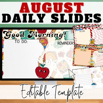 August Daily Slides, August Agenda Slide Template, Editable August Agenda Slides