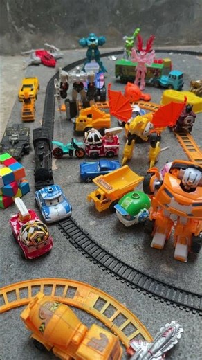 Send it!! Train and Police Car Robocar Poli #modelrailroad #railway #train #funny #shorts