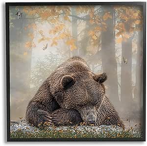 Stupell Industries Autumn Slumber Brown Bear Foliage Framed Giclee Art, Design by Kelley Parker