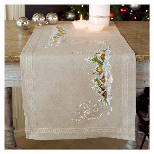 Village in the Snow Cross Stitch Table Runner Kit by Vervaco - Etsy