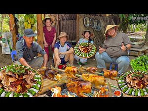 Gà Nướng Ong, Bánh Hỏi | Bữa Ăn Gia Đình Quê Khi Mập Food Đến Nhà || Grilled chicken with honey