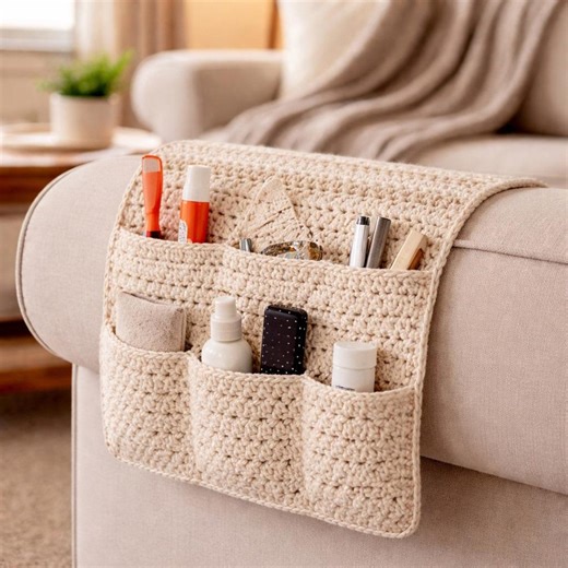 Crochet Sofa Armrest Organizer Pattern PDF – Couch Storage Caddy With Pockets, Easy Home Crochet Project - Etsy
