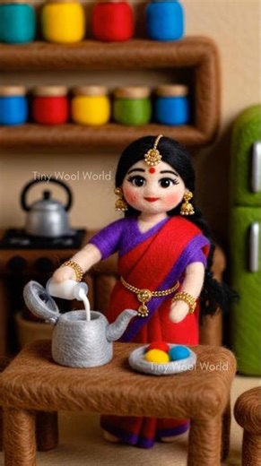 Tiny Wool Doll Cooking Tomato Soup | Miniature Soft Wool Kitchen | Cute Handmade Yarn World