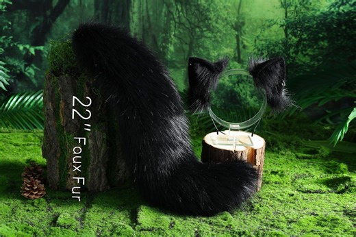 Black Faux Fur Fox Ear and Tail Curved Wolf Tail and Ear Cat Tail and Ear Kitten Ear and Tail Set Anime Cosplay Ear and Tail Petplay - Etsy