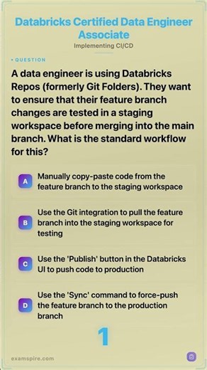 Databricks Certified Data Engineer Associate: A data engineer is using Databricks Repos (formerly Gi