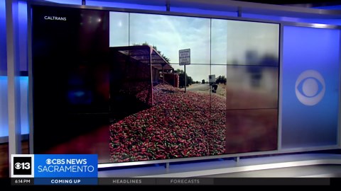 Overturned truck spills chili peppers on Yolo County freeway