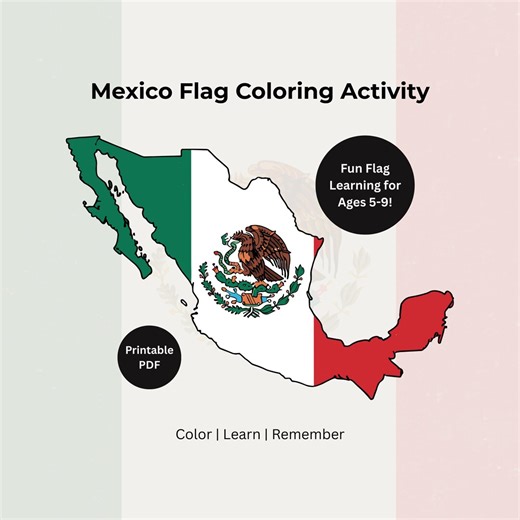 Mexico Flag Coloring Activity for Kids | Printable Geography Coloring Worksheet | Instant Download - Etsy Canada
