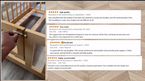 Full Size Floor Bed with Slats and Center Support Bar, Full Size Floor Bed with Fence and Door, Natural