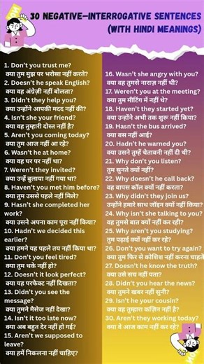 “Negative–Interrogative Sentences with Hindi Meaning”
