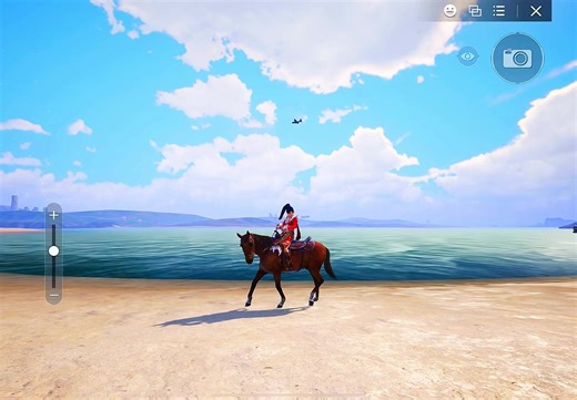 Female Character Riding Horse Along Scenic Coastal Town