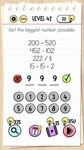 brain test level 42 Get the biggest number possible