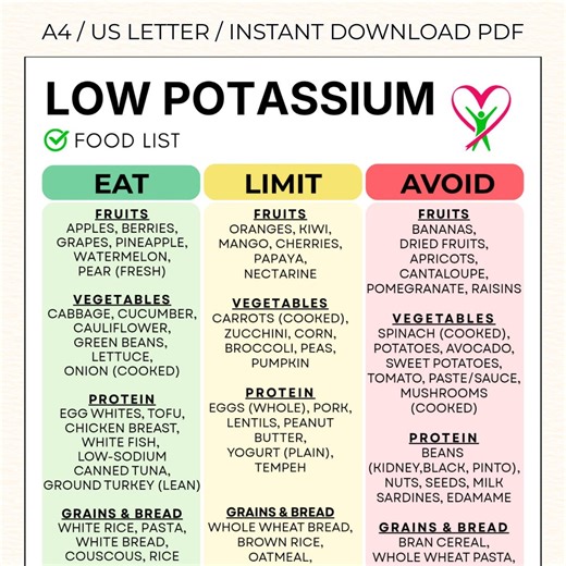 Low Potassium Food List, Kidney Friendly Food Chart, Renal Grocery List, Kidney Food List, Low Potassium Grocery List Printable PDF - Etsy