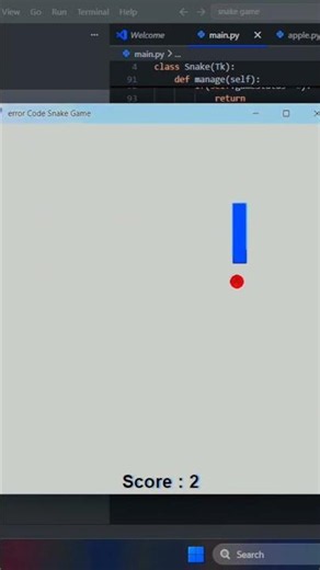 Python Snake game with Error Code#shorts #coding