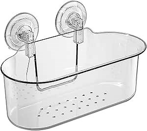 Shower Caddy Reusable Suction Cup Shelf Clear Bathroom Shower Organizer Drill-free Strong Suction Shower Shelves Storage Basket for Bathroom (Clear Basket) (6.3inch)