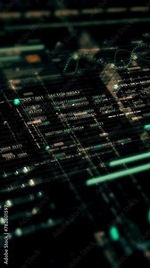 Futuristic metaverse hi-tech digital data telemetry with encrypted numbers display dynamic background for computer desktop vertical format screen display