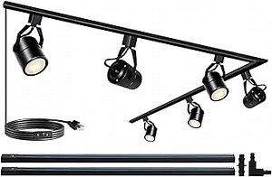 Black LED Track Lighting Kits, 20W 3000K Warm White PAR20 Track Lights, Ceiling Spotlight Fixtures with 2x3.28ft H Type Track Rails, Included 6 Pcs LED Bulbs for Large Space