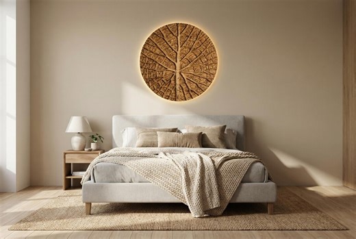 Round Panel Leaf 3D Wooden Wall Panel – Large Modern Wall Art – Statement Birch Wood Decor - Etsy
