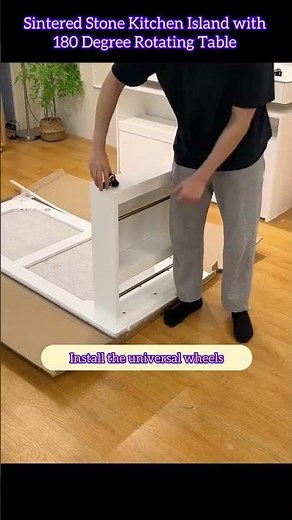 Sitered Stone Kitchen Island with 180 Degree Rotating Table White