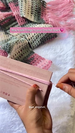 Crochet | Gifts | Plushies | Accessories | Flowers on Instagram: "How to Add Fringe to Crochet Scarf 💕 #crochet #tutorial #diy #fringe #scarf #muffler #winteressentials #viralproducts #explorepage✨ #fypシ #crochetscarf #crochetshop #handmadegifts #reelitfeelit #trendingreels #crocheterscafe"