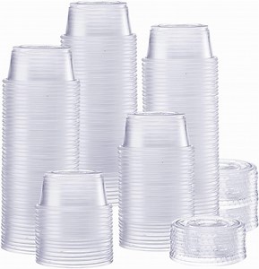 GUSTO Small Plastic Cups with Lids 2 oz Mini Cups for Jello & Souffle, 200-Pack
