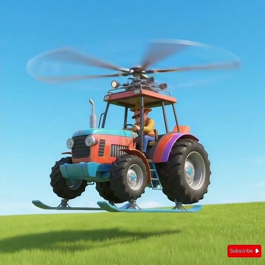 Farmer and his tractor and helicopter. #cartoon