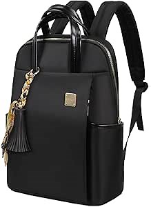 Laptop Backpack for Women Slim Travel - Laptop Bag Computer Case Fit up to 15.6-inch Notebook Lightweight Medium Size Purse for Work Bookbag Water-resistant Business Fashion Stylish Nylon Black