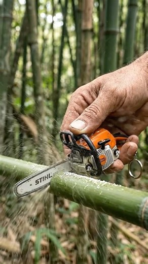 Smallest Working Chainsaw vs. REAL Bamboo! 🎋😱 #Shorts #Tools