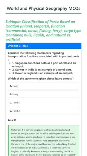 Classification of Ports: Based on location inland, seaports, function commercial, naval, fishin...