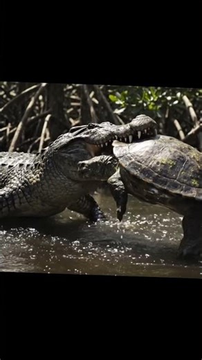 🐊Crocodile Tries to Eat a Turtle… But It Doesn’t Go as Planned!|AI Wildlife Short #nature #wildlife