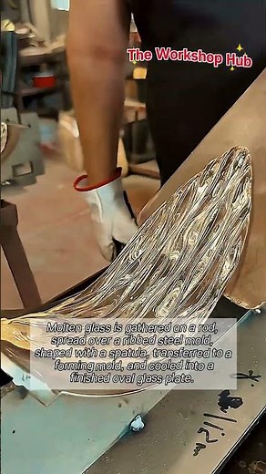 How Molten Glass Becomes a Ribbed Oval Plate – Full Process #worker #process #shorts #glassblowing
